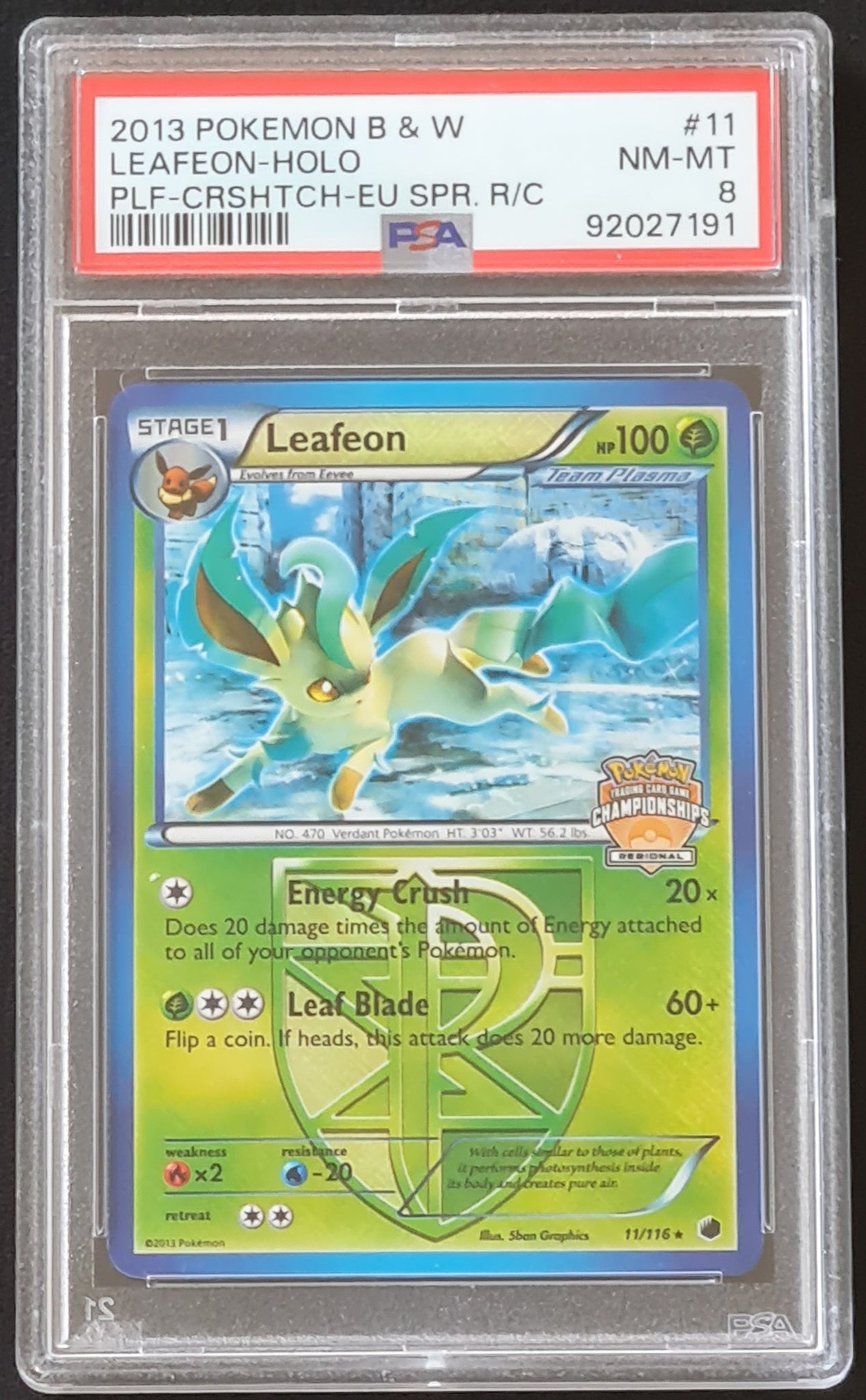 plasma freeze rare cards Pokemon Black and White Plasma Freeze Leafeon #11/116 PSA 8 Regional Championships Holo Rare Promo Trading Card