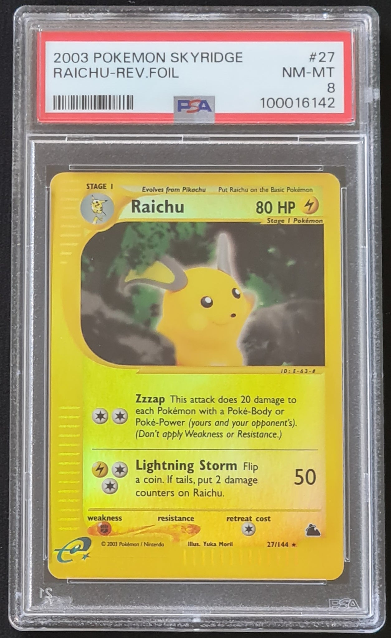 Pokemon Skyridge Raichu #27/144 PSA 8 Rare Reverse Holo Trading Card
