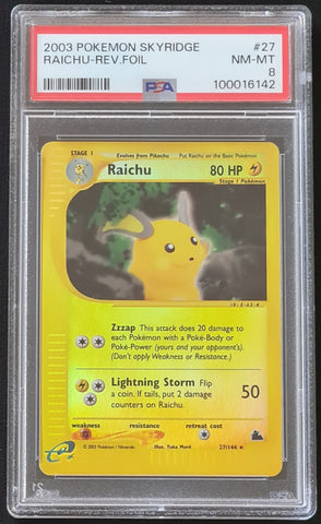 Pokemon Skyridge Raichu #27/144 PSA 8 Rare Reverse Holo Trading Card