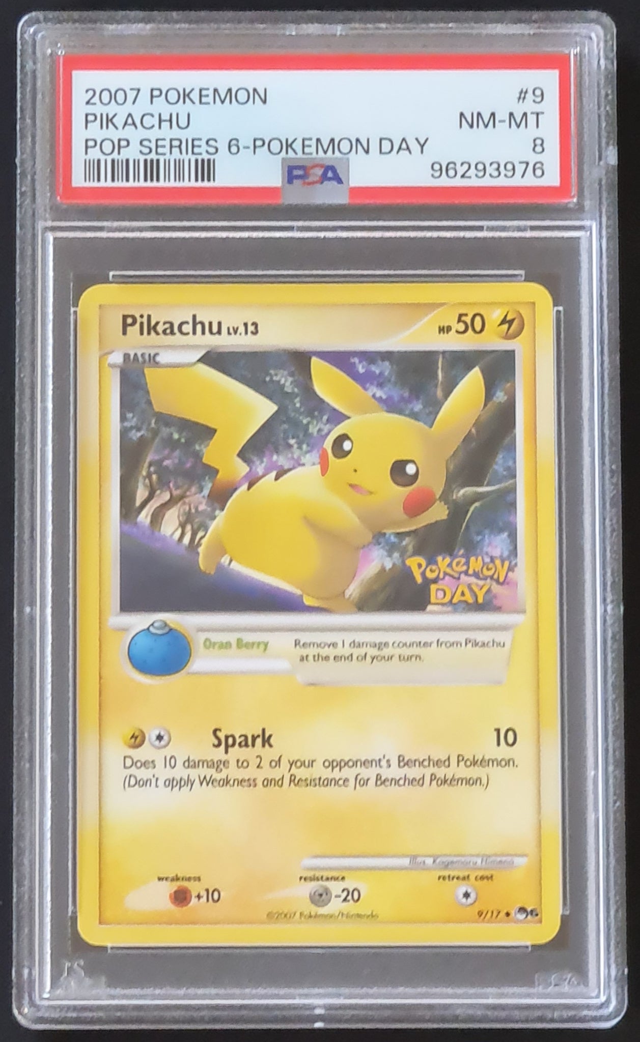 Pokemon Pop Series 6 Pikachu #9/17 PSA 8 Pokemon Day Stamp Non-Holo Promo Card