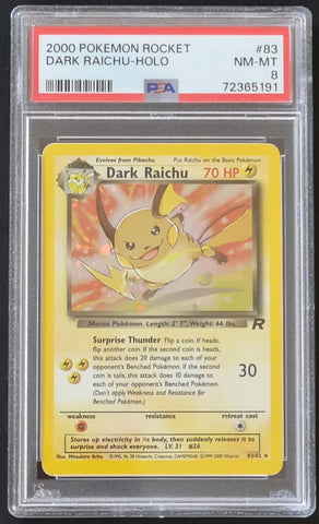 Pokemon Team Rocket Raichu #83/82 PSA 8 Secret Rare Holo Trading Card
