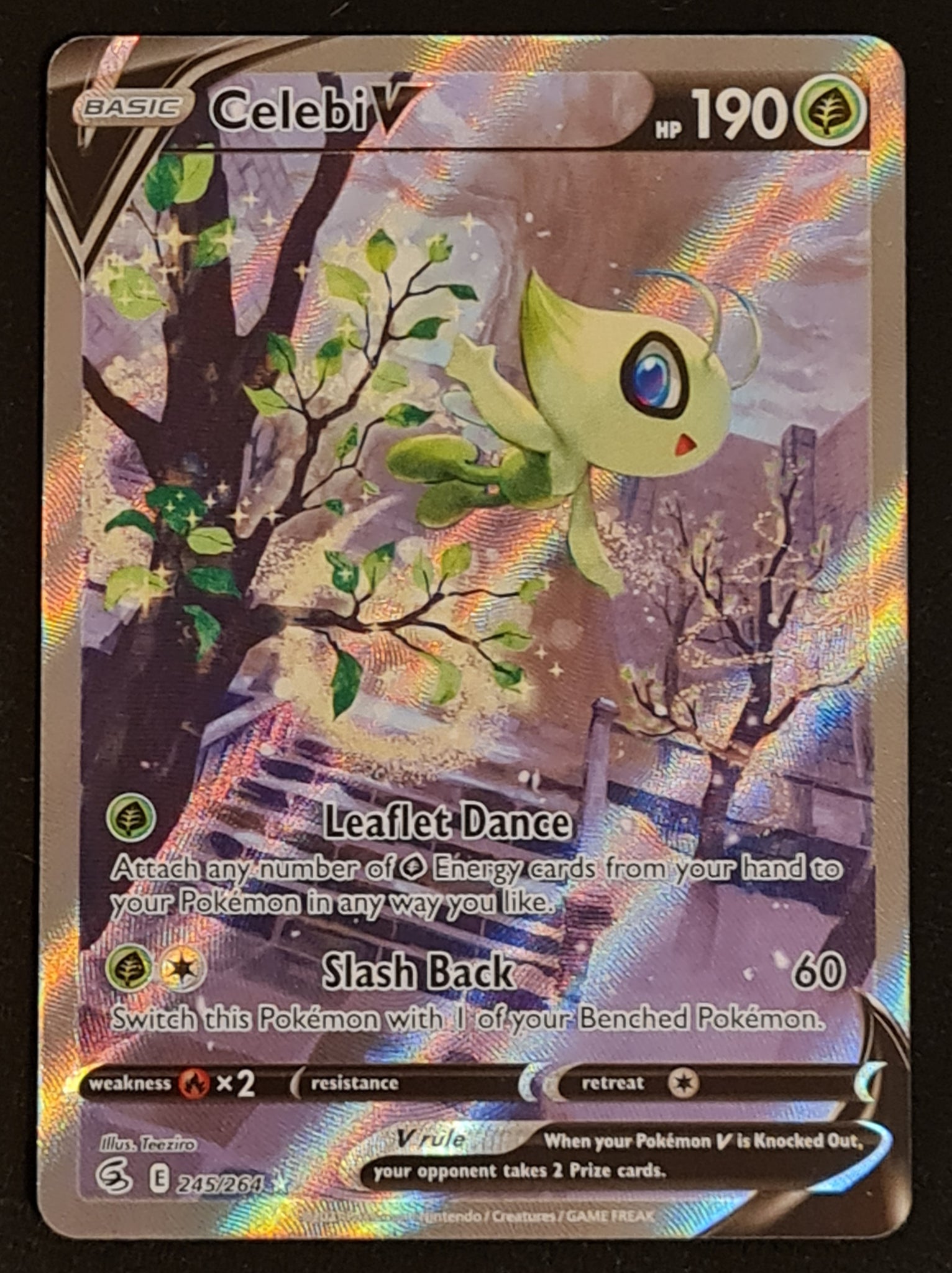 Pokemon Sword and Shield Fusion Strike Celebi V #245/264 Special Illustration Rare Holo Trading Card