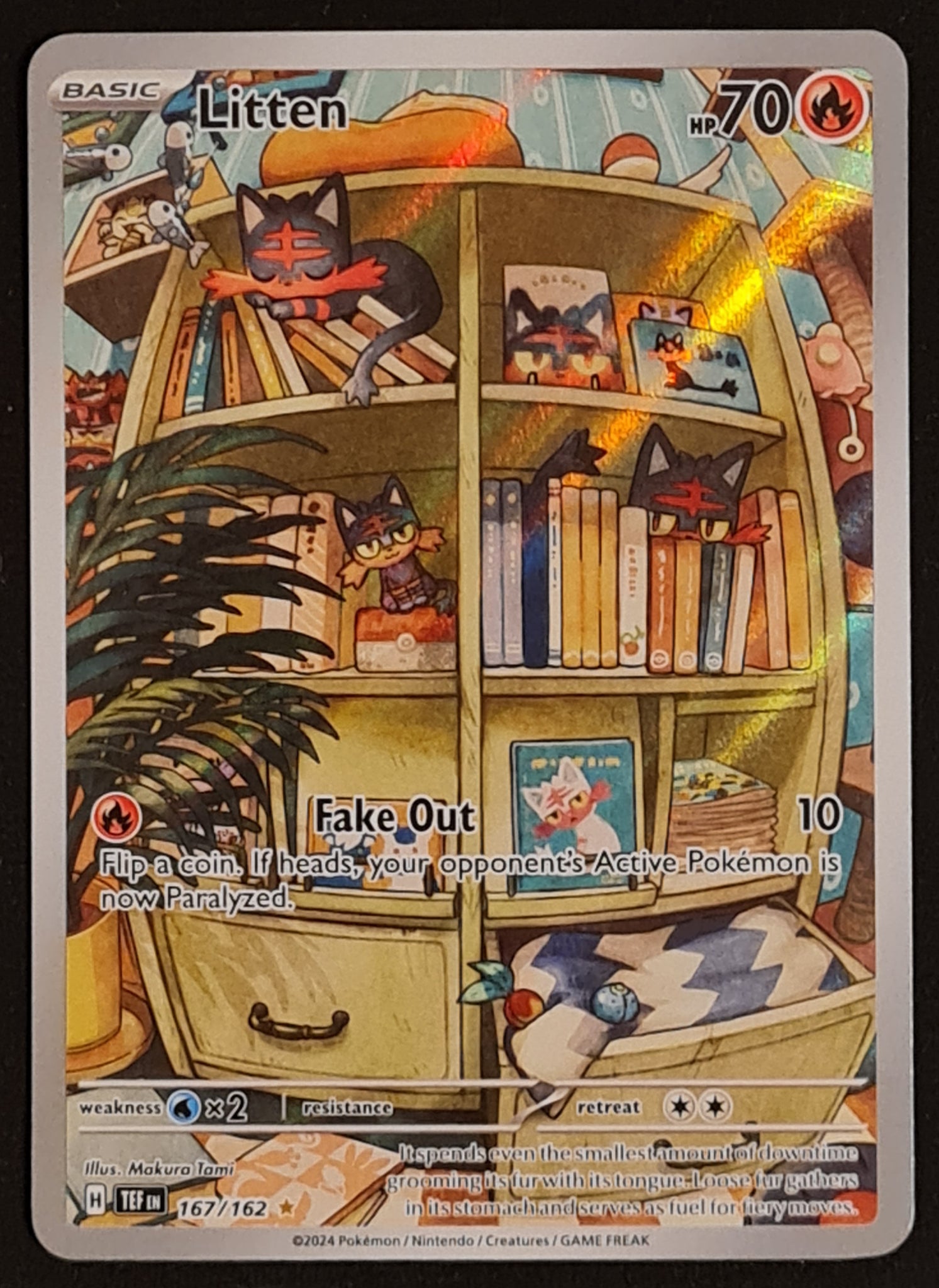 Pokemon Scarlet and Violet Temporal Forces Litten #167/162 Illustration Rare Holo Trading Card