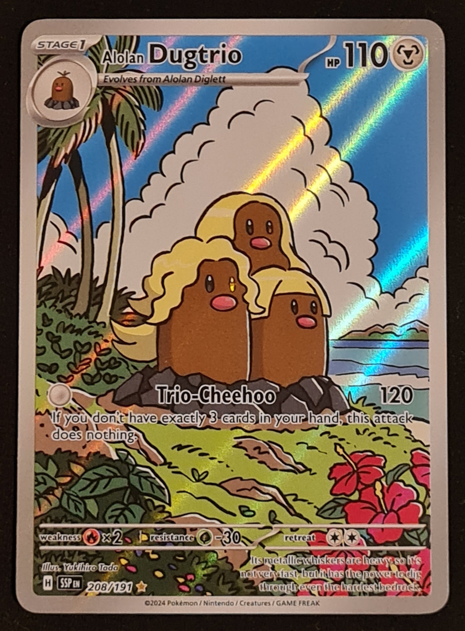 Pokemon Scarlet and Violet Surging Sparks Alolan Dugtrio #208/191 Illustration Rare Holo Trading Card
