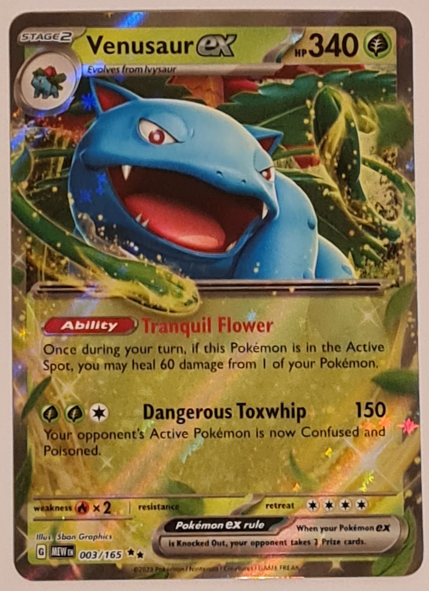 Pokemon Scarlet and Violet Mew 151 Venusaur Ex #003/165 Double Rare Holo Trading Card