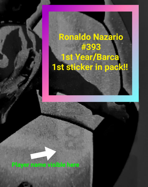 Panini Liga Futbol 96-97 Sealed Sticker Pack (w/ Ronaldo #393 Barca Rookie Year visible in front of pack)