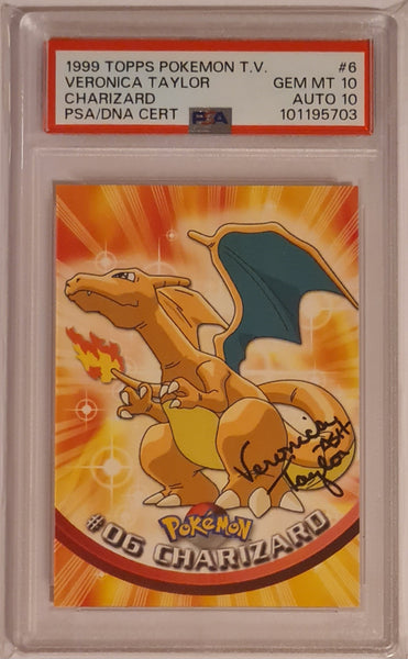 1999 Topps Pokemon TV Animation Series 1 Charizard #6 PSA 10/AUTO 10 Trading Card (Signed by Veronica Taylor)