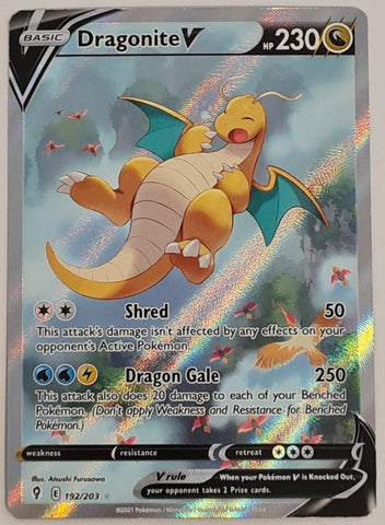 Pokemon Sword and Shield Evolving Skies Dragonite V #192/203 Special Illustration Rare Full Art Holo Trading Card