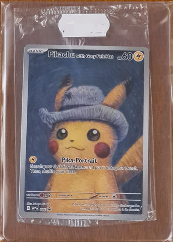 Pokemon x Van Gogh Museum Pikachu with Grey Felt Hat #SVP-085 Black Star Promo Trading Card (Sealed Cello Pack)