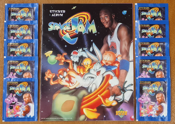 1997 Upper Deck Space Jam Sticker Album + Sealed Sticker Pack Lot (10ct)