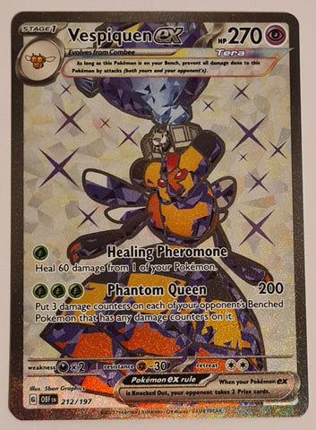 Pokemon Scarlet and Violet Obsidian Flames Vespiquen Ex #212/197 Ultra Rare Holo Trading Card