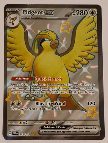 Pokemon Scarlet and Violet Paldean Fates Pidgeot Ex #221/091 Shiny Ultra Rare Holo Trading Card