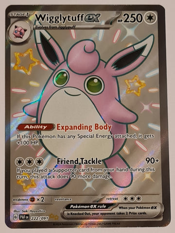 Pokemon Scarlet and Violet Paldean Fates Wigglytuff Ex #221/091 Shiny Ultra Rare Holo Trading Card