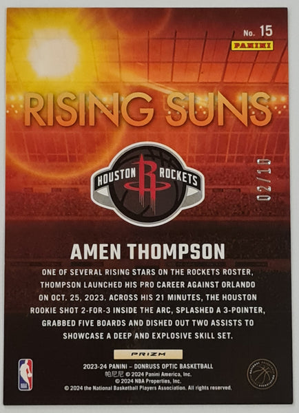 2023-24 Panini Donruss Optic Basketball Rising Suns Amen Thompson #15 Gold International Prizm Parallel /10 Rookie Card
