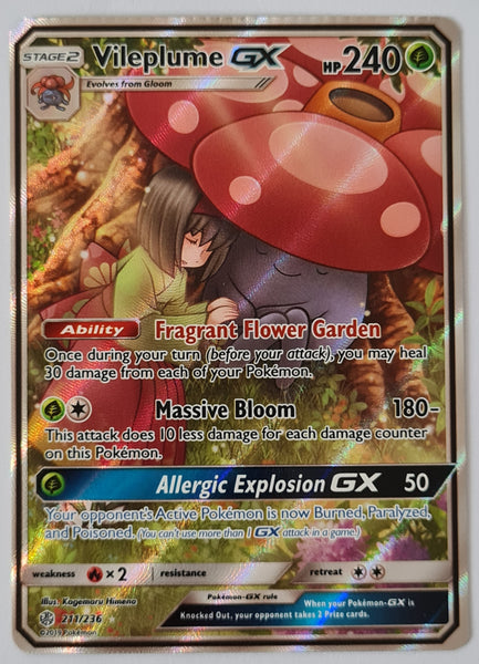 Pokemon Sun and Moon Cosmic Eclipse Vileplume GX #211/236 Special Illustration Rare Holo Trading Card