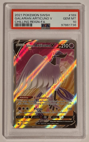 Pokemon Sword and Shield Chilling Reign Galarian Articuno V #169/198 PSA 10 Ultra Rare Holo Trading Card