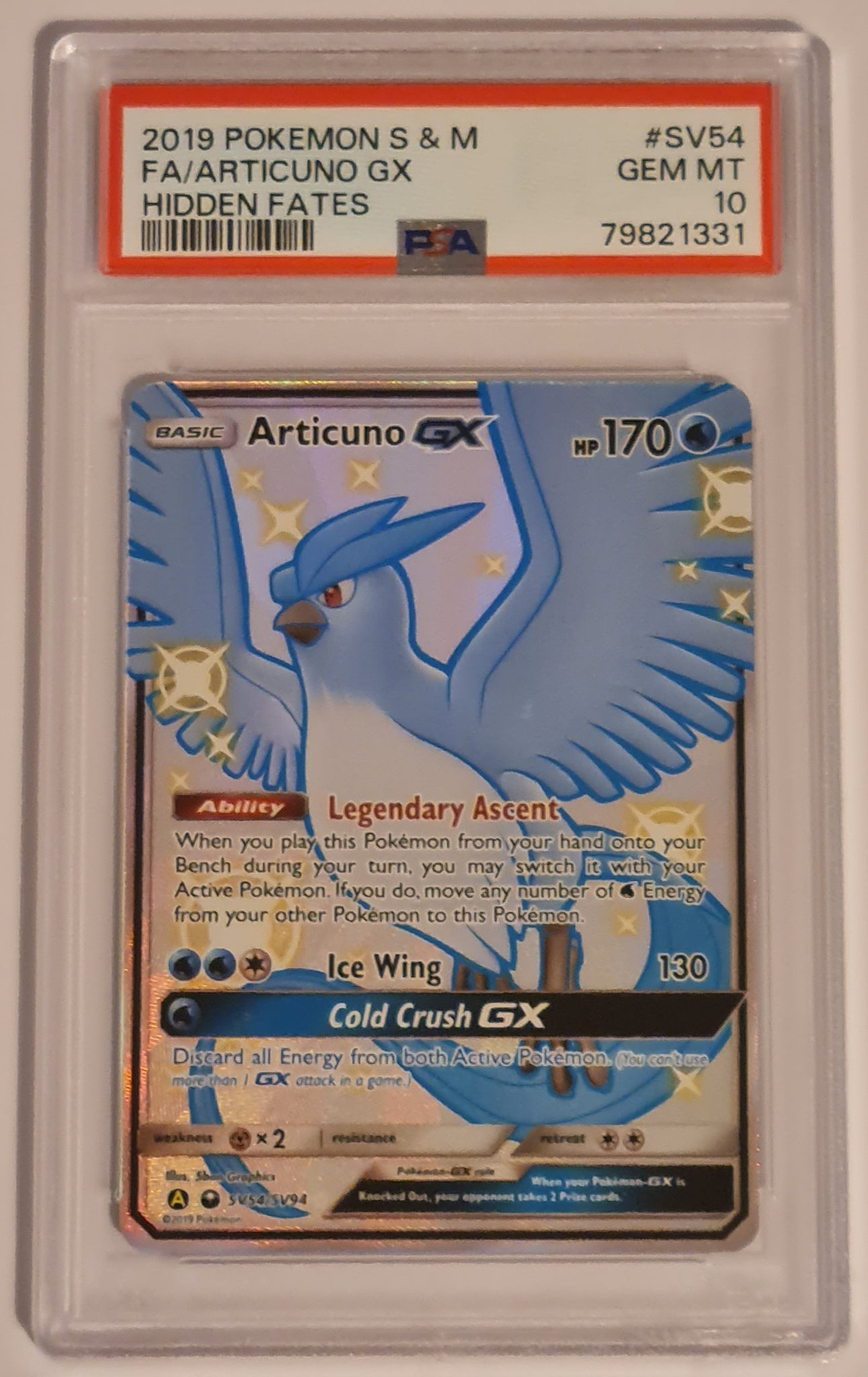 articuno pokemon card gx Pokemon Sun and Moon Hidden Fates Articuno GX #SV54/SV94 PSA 10 Shiny – Rotterdam Comics