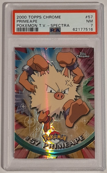 2000 Topps Chrome Pokemon TV Animation Primeape #57 PSA 7 Spectra Chrome Trading Card