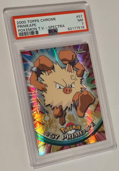 2000 Topps Chrome Pokemon TV Animation Primeape #57 PSA 7 Spectra Chrome Trading Card