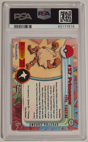 2000 Topps Chrome Pokemon TV Animation Primeape #57 PSA 7 Spectra Chrome Trading Card