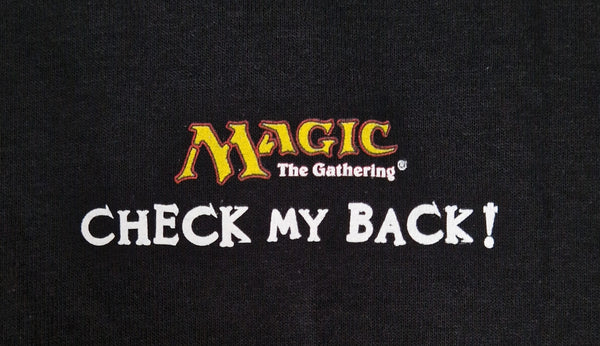 90s Magic: The Gathering - MTG 'Check My Back!' T-shirt L Black (Vtg) - With Necklace!