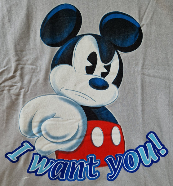 90s Mickey Mouse - Disney ELMI Angry Mickey ''I Want You!'' Sweater Large Grey (Vtg)