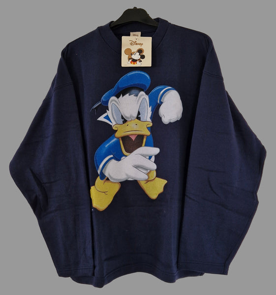 90s Donald Duck - Disney ELMI Angry Donald Sweater Large Navy/Dark Blue (Vtg)