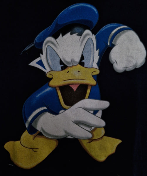 90s Donald Duck - Disney ELMI Angry Donald Sweater Large Navy/Dark Blue (Vtg)