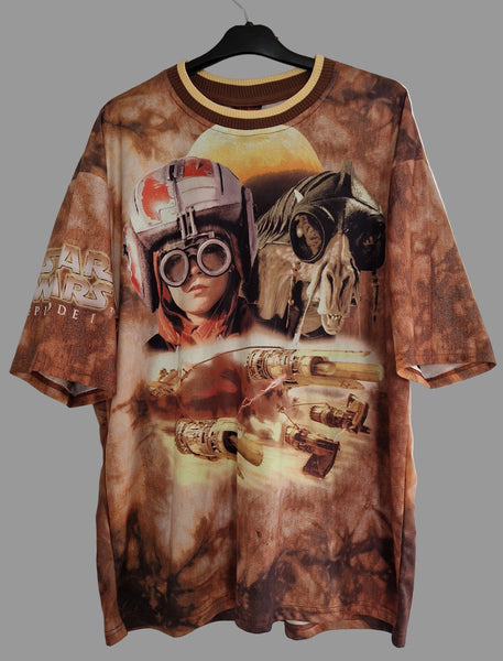 1999 Star Wars Episode One Phantom Menace Tatooine Anakin Skywalker All Over Print T-shirt XL Light Brown (Vtg)