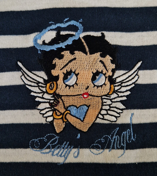 2000 Betty Boop - Betty's Angel Long Sleeve Shirt M Navy/White (Vtg)