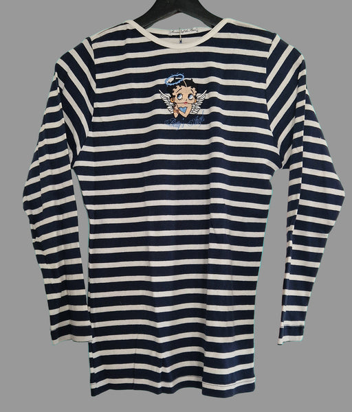 2000 Betty Boop - Betty's Angel Long Sleeve Shirt M Navy/White (Vtg)