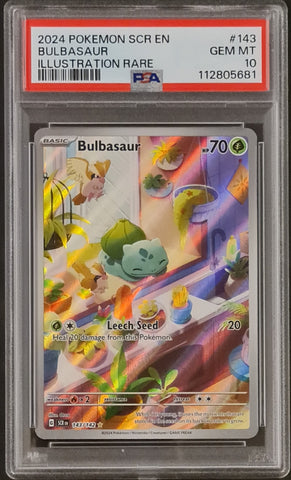 Pokemon Scarlet and Violet Stellar Crown Bulbasaur #143/142 PSA Gem Mint 10 Illustration Rare Holo Trading Card