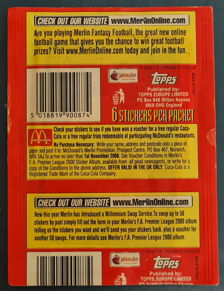 2000 Merlin's F.A. Premier League Millennium Edition Sealed Sticker Pack
