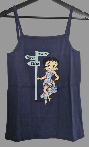 2000 Betty Boop - Tahiti Miami Ibiza Tank Top L Navy (Vtg)