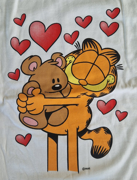 90s Garfield - Hearts T-Shirt XL White (Vtg)