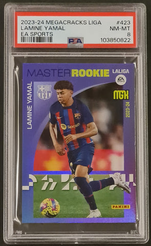 2023-24 Panini Megacracks Liga EA Sports Lamine Yamal #423 PSA 8 Master Rookie Card (Only debut jersey #71 card!)