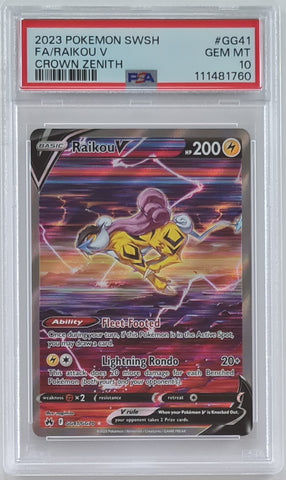 Pokemon Sword and Shield Crown Zenith Raikou V #TG41/GG70 PSA Gem Mint 10 Galarian Gallery Special Illustration Rare Holo Trading Card