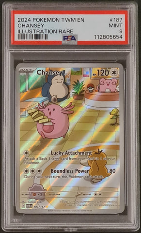 Pokemon Scarlet and Violet Twilight Masquerade Chansey #187/167 Illustration Rare Holo PSA Mint 9 Trading Card