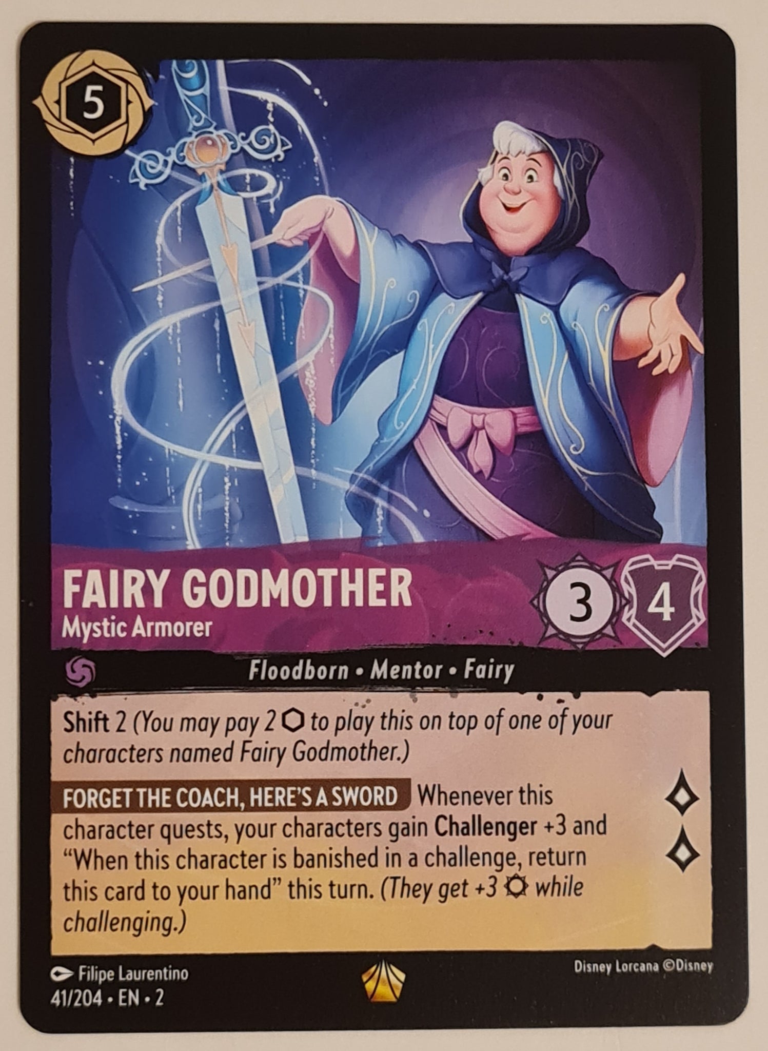 Disney Lorcana Rise of the Floodborn Fairy Godmother Mystic Armorer #41/204 Legendary Rare Trading Card