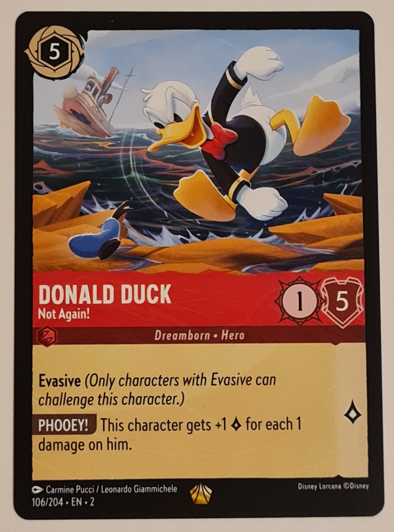 Disney Lorcana Rise of the Floodborn Donald Duck Not Again! #106/204 Legendary Rare Trading Card