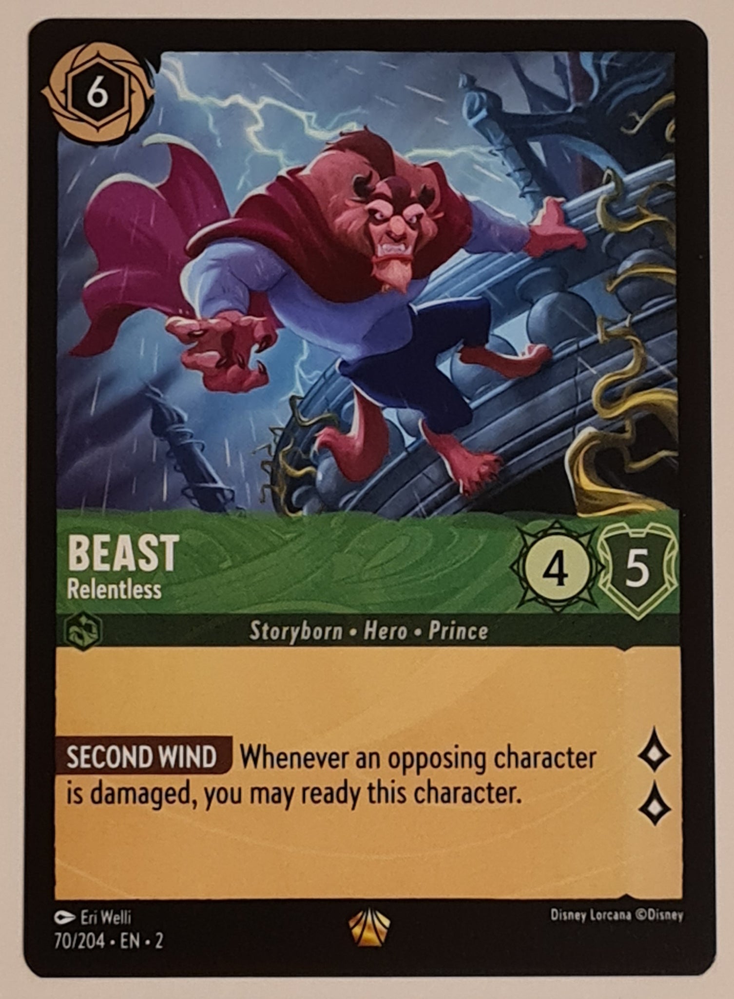 Disney Lorcana Rise of the Floodborn Beast Relentless V.1. #70/204 Legendary Rare Trading Card