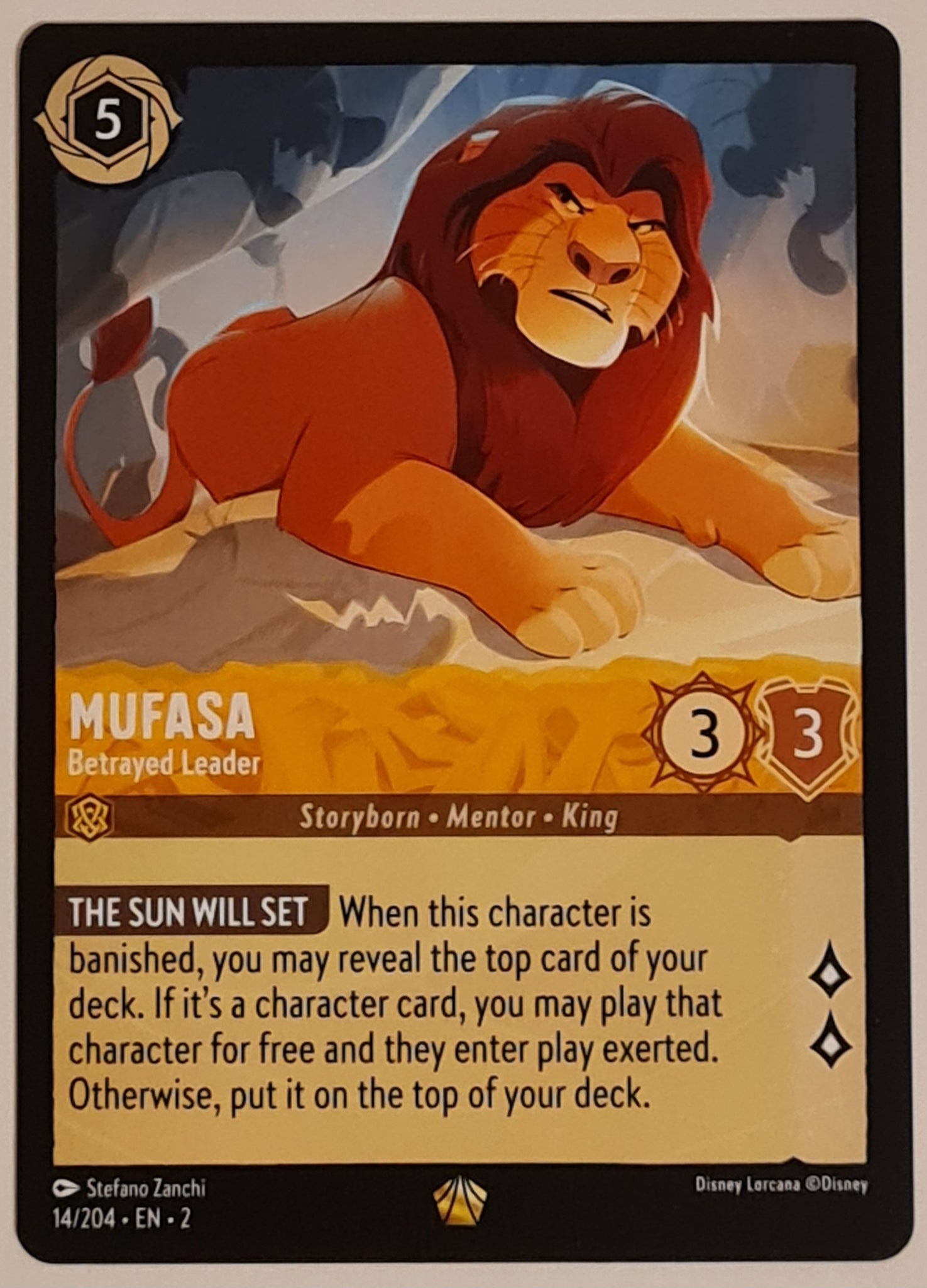 Disney Lorcana Rise of the Floodborn Mufasa Betrayed Leader #14/204 Legendary Rare Trading Card