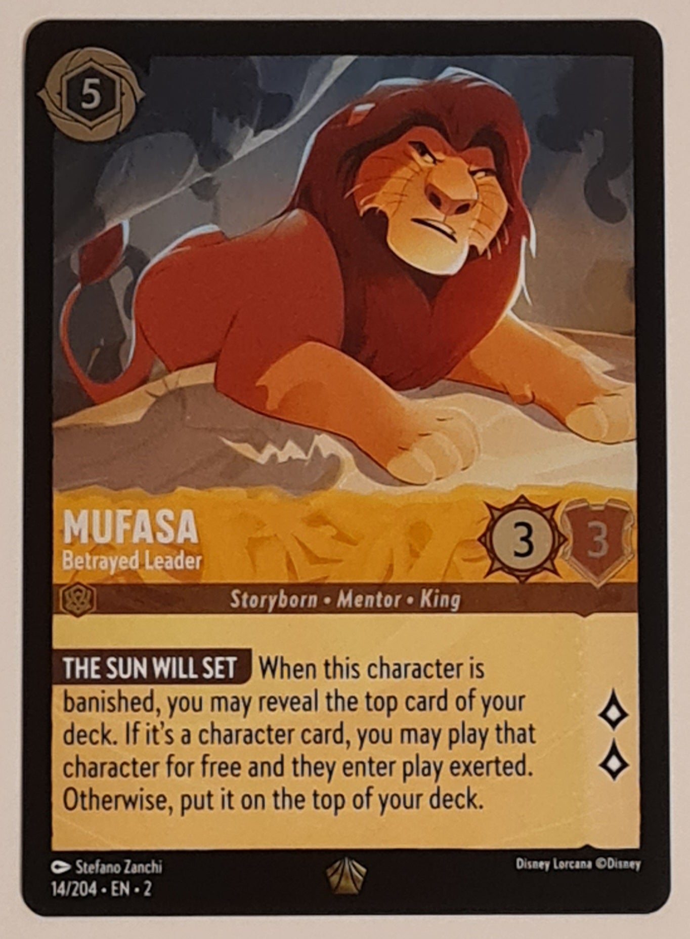 Disney Lorcana Rise of the Floodborn Mufasa Betrayed Leader #14/204 Legendary Rare Foil Trading Card
