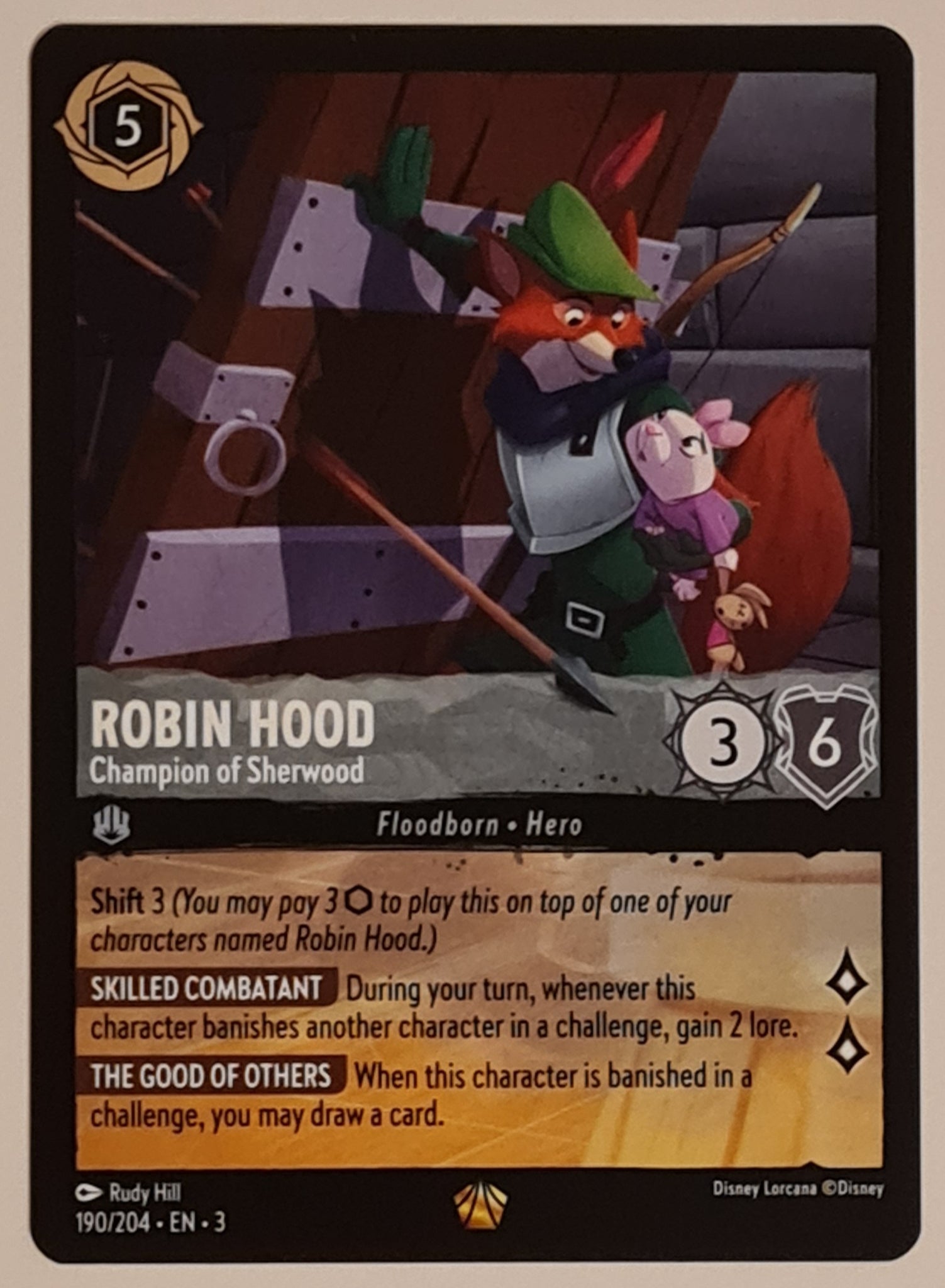 Disney Lorcana Into the Inklands Robin Hood Champion of Sherwood V.1. #190/204 Legendary Rare Trading Card