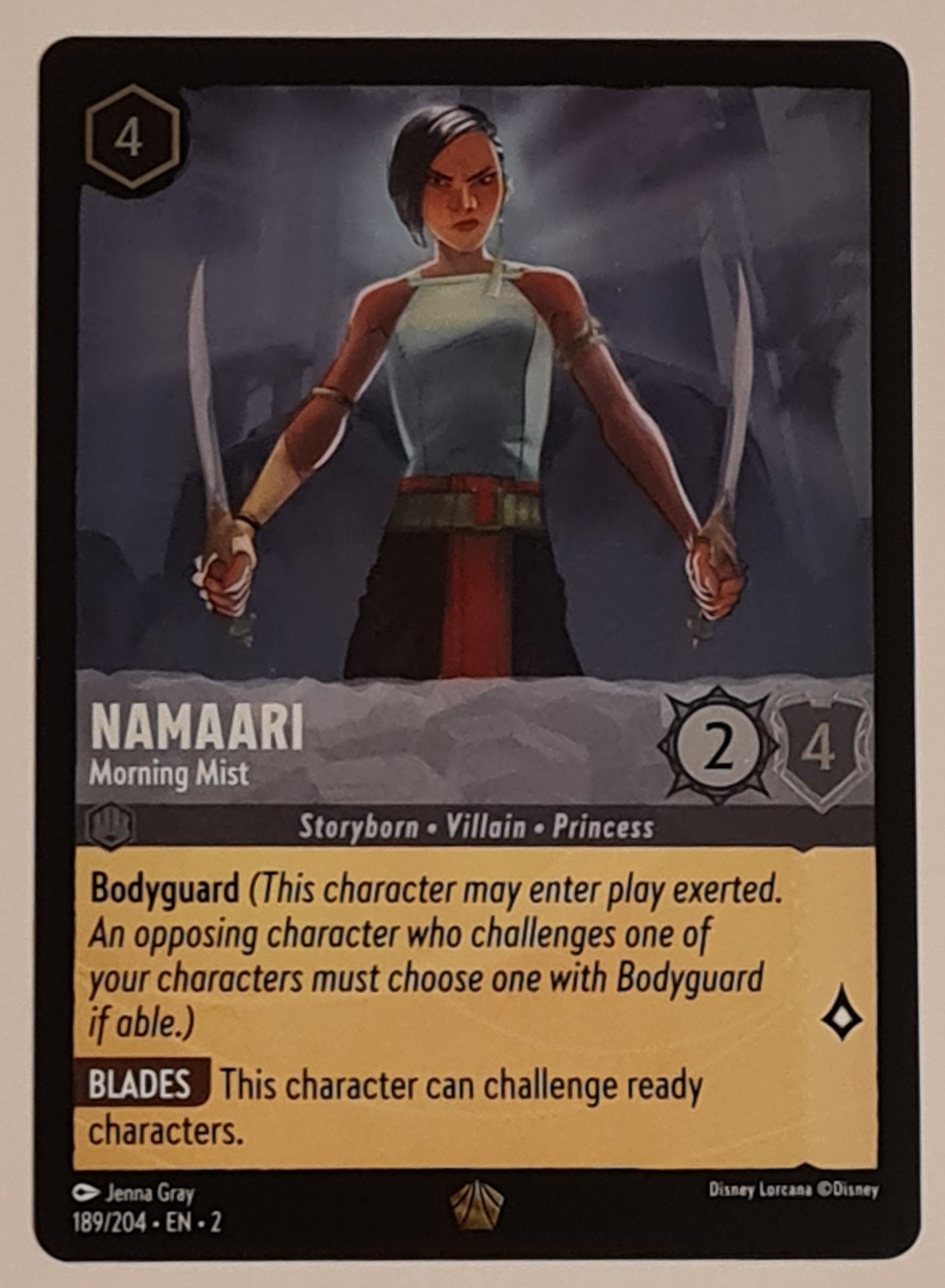 Disney Lorcana Rise of the Floodborn Namaari Morning Mist V.1. #189/204 Legendary Rare Foil Trading Card