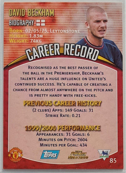 2001 Topps Premier Gold David Beckham #85 Base Trading Card
