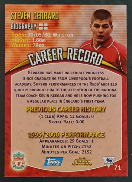 2001 Topps Premier Gold Steven Gerrard #71 Base Rookie Card