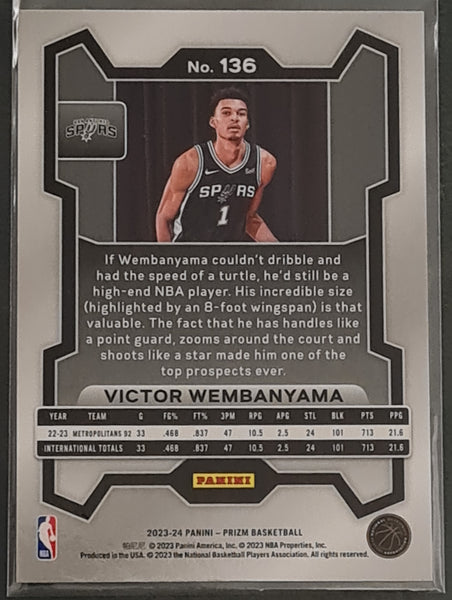 2023-24 Panini Prizm Basketball Victor Wembanyama #136 Rookie Card