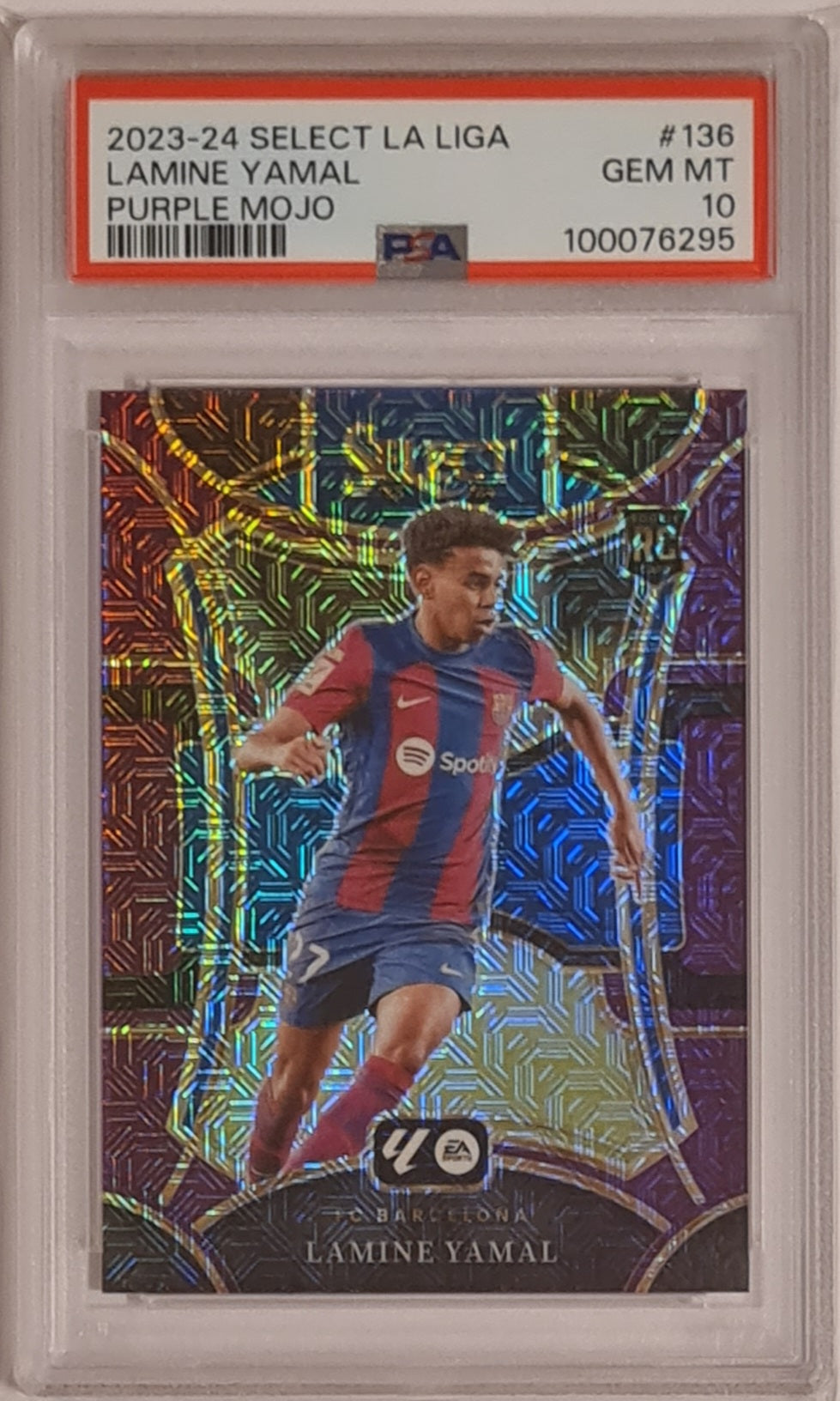 2023-24 Panini Select La Liga Lamine Yamal #136 PSA 10 Purple Mojo Parallel Rookie Card
