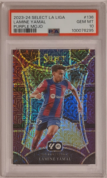 2023-24 Panini Select La Liga Lamine Yamal #136 PSA 10 Purple Mojo Parallel Rookie Card